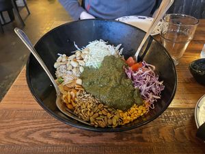 Fermented green tea leaf salad with extra dressingg  at Top Burmese Burma Joy in Portland