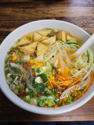 Vegeta'rian bowl with fried tofu at Soupa Saiyan in Orlando