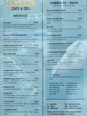 Menu  at Squeeze Cafe & Deli in Hebden Bridge