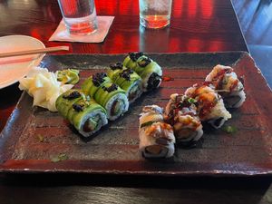I do believe these rolls are the green goddess and the shiitake to me rolls. at Blue Sushi Sake Grill in Birmingham