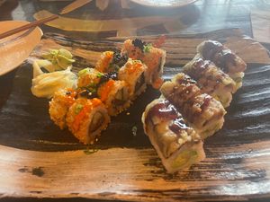 Spicy Kaluna Crunch (my favorite of the 6 rolls I have tried) and the prince roll. at Blue Sushi Sake Grill in Birmingham
