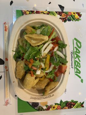 Crispy tofu spicy salad  #Veganuary at Pakbai - Food Stall in Chiang Mai