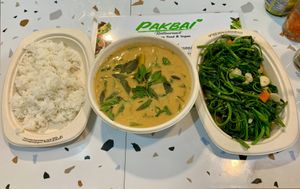 Red curry tofu/pumpkin and stir fried morning glory   at Pakbai - Food Stall in Chiang Mai