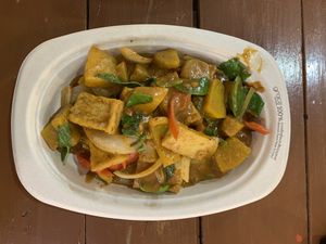 Red curry stir fry pumpkin and tofu   at Pakbai - Food Stall in Chiang Mai