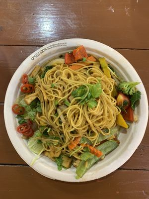 Yellow noodles with vegetables and tofu   at Pakbai - Food Stall in Chiang Mai