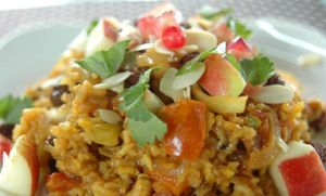 Vegan biryani one of the delicious vegan dishes served at Le Jardin de Cabrerets  at Le Jardin de Cabrerets in Cabrerets