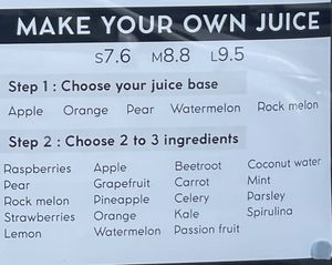JuiceMate’s make your own menu (Jan 2023).   at JuiceMate in Hobart