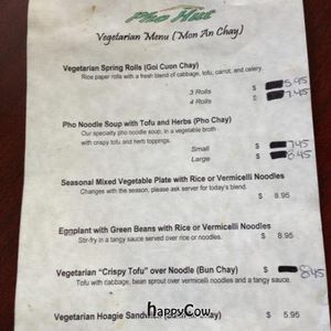 Pho Hut vegetarian/vegan menu at Pho Hut in Bakersfield