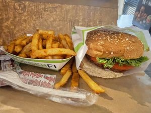 Beyond burger with Cajun fries   at EWR - BurgerFi - Terminal A in Newark