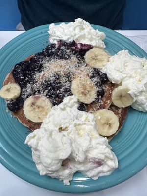 Blueberry banana coconut pancakes  at Smile of the Beyond in Jamaica