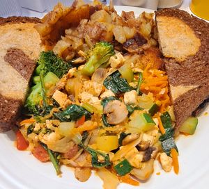 Tofu scramble with lots of veggies! 😋 at Smile of the Beyond in Jamaica