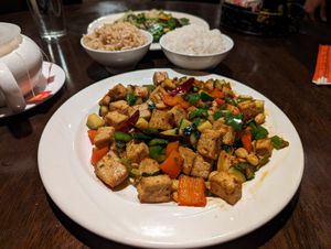 Kung Pao Tofu w/brown or white rice at Ming's Asian Cuisine in Johnson City