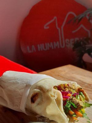 Middlwe eastern Borrito - Rolled Lafa bread with vegan goodies at La Hummuseria in Playa Venao