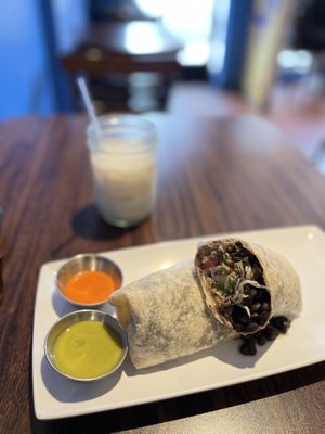 burrito y horchata  at Tlayuda LA Restaurant in Los Angeles