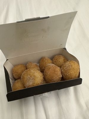 Cinnamon sugar and cinnamon sugar with strawberry jam inside - very sweeeet for my taste   at Lukumades in Chippendale