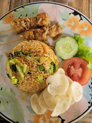 Fried rice with Tempeh at Red Pomelo Bar & Restaurant in Penida Island