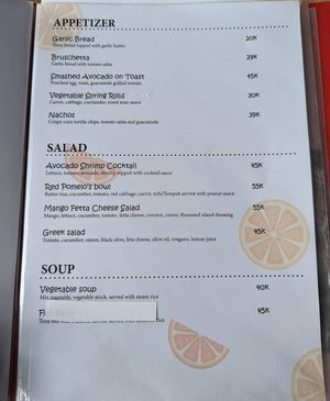 Appetizers, Salad and Soup ( not everything is vegan or vegetarian) at Red Pomelo Bar & Restaurant in Penida Island