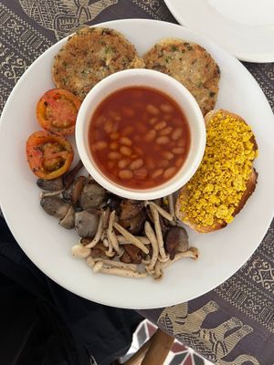 Vegan fry up at Bambu Hotel Restaurant in Battambang