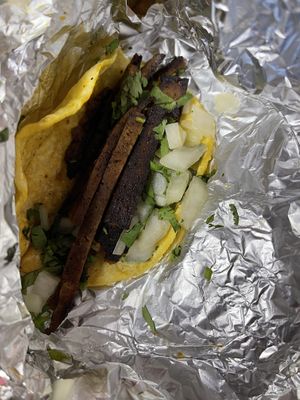 Vegan steak fajita street taco   at Taco Circus in Clayton