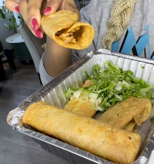 Inside vegan flauta  at Taco Circus in Clayton