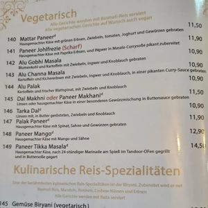 Speisekarte at Taj Mahal in Birkenau