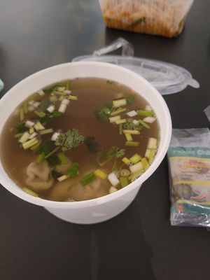 Take away soup with dumplings. FANTASTIC! at May Veggie Home Express - ประสานมิตรพลาซ่า in Bangkok