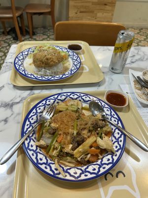 Sukiyuki and the katsu/fried chikn rice  at May Veggie Home Express - ประสานมิตรพลาซ่า in Bangkok