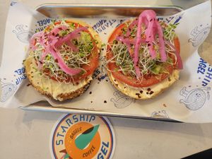 Millennial falcon with vegan schmear at Starship Bagel in Dallas