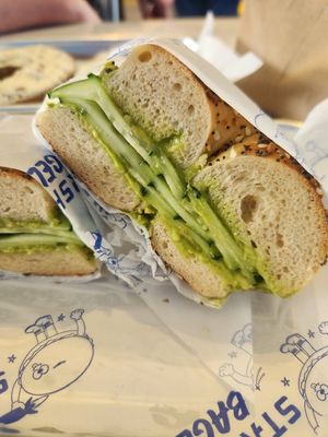 Everything bagel, avo, cucumber sandwich at Starship Bagel in Dallas