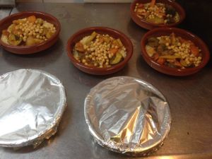 preparation vegan  tajin and couscous  at Alounak in Nice