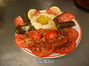MAZEE VEGAN STARTERS Grilled eggplant,HOUMOUS? DOLMEN,,,  at Alounak in Nice