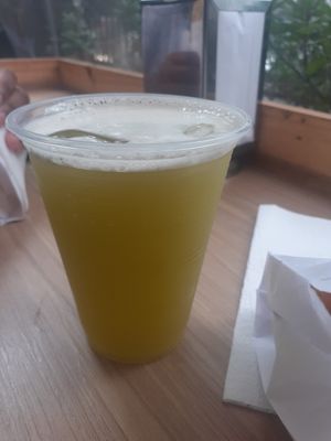 Sugar cane juice with lemon (super refreshing) at Pastel Kyoto in Sao Paulo