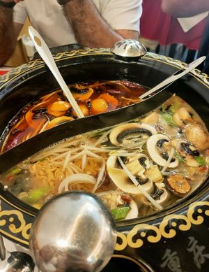 you can opt for the vegan broth, it is delicious and you can add different things, from tofu, bambu, mushrooms, ramen, chinese cabbage, soy beans, rice noodles, algae and more. It  at Chong Qing Hotpot in Lisbon