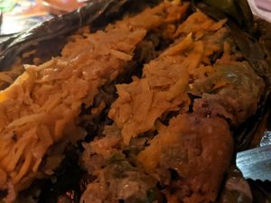 Corn and carrot tamale at Sativa Studio Cafe in Banos