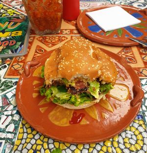 Vegan Burger at Sativa Studio Cafe in Banos