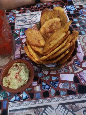 Tasty Patacones (good for sharing, it's a large portion) at Sativa Studio Cafe in Banos