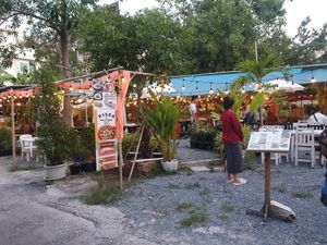 Outside seating area at Samsen Center in Bangkok