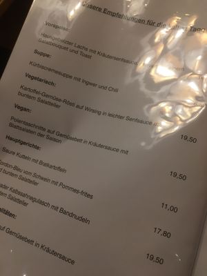 The menu  at Gasthof Eyachperle in Haigerloch