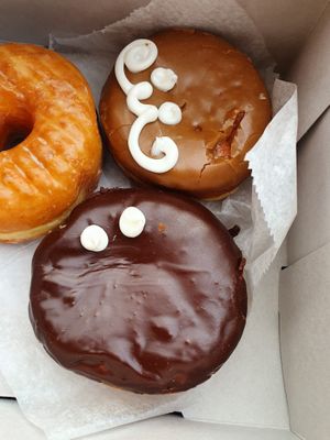 Vegan vegan maple and vegan  portland creme  at Voodoo Doughnut in Portland