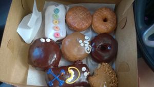 'all of the filled vegan donuts' 
Plus a glazed and a chocolate one at Voodoo Doughnut in Portland