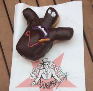 the house doughnut at Voodoo Doughnut in Portland