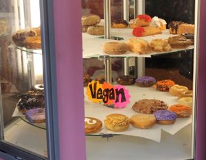 vegan doughnut selection at Voodoo Doughnut in Portland