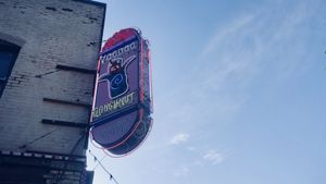 Voodoo Doughnut’s sign at Voodoo Doughnut in Portland