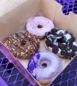 Grape Ape, Dirt, Homer, and Chuckle at Voodoo Doughnut in Portland