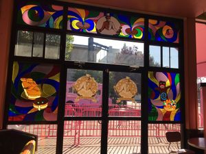 Stain glass inside  at Voodoo Doughnut in Portland