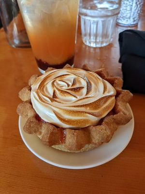 Vegan AND gluten free strawberry rhubarb rose pie. Scrumptious! at At Sara's Table Chester Creek Cafe in Duluth