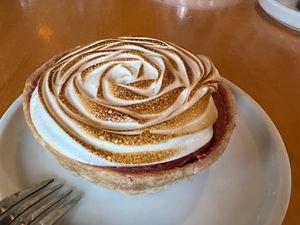Rose strawberry rhubarb pie. Gf/V at At Sara's Table Chester Creek Cafe in Duluth
