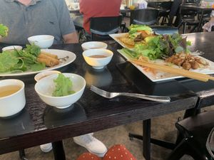 Delicious spread of food   at Ấn Quang Vegie Hut Vietnamese Buddhist Vegetarian Restaurant in Cairnlea