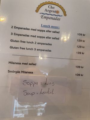 Lunch menu  at Che Argento in Gothenburg