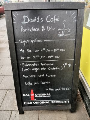 David's Cafe display outside at David's Cafe in Dusseldorf